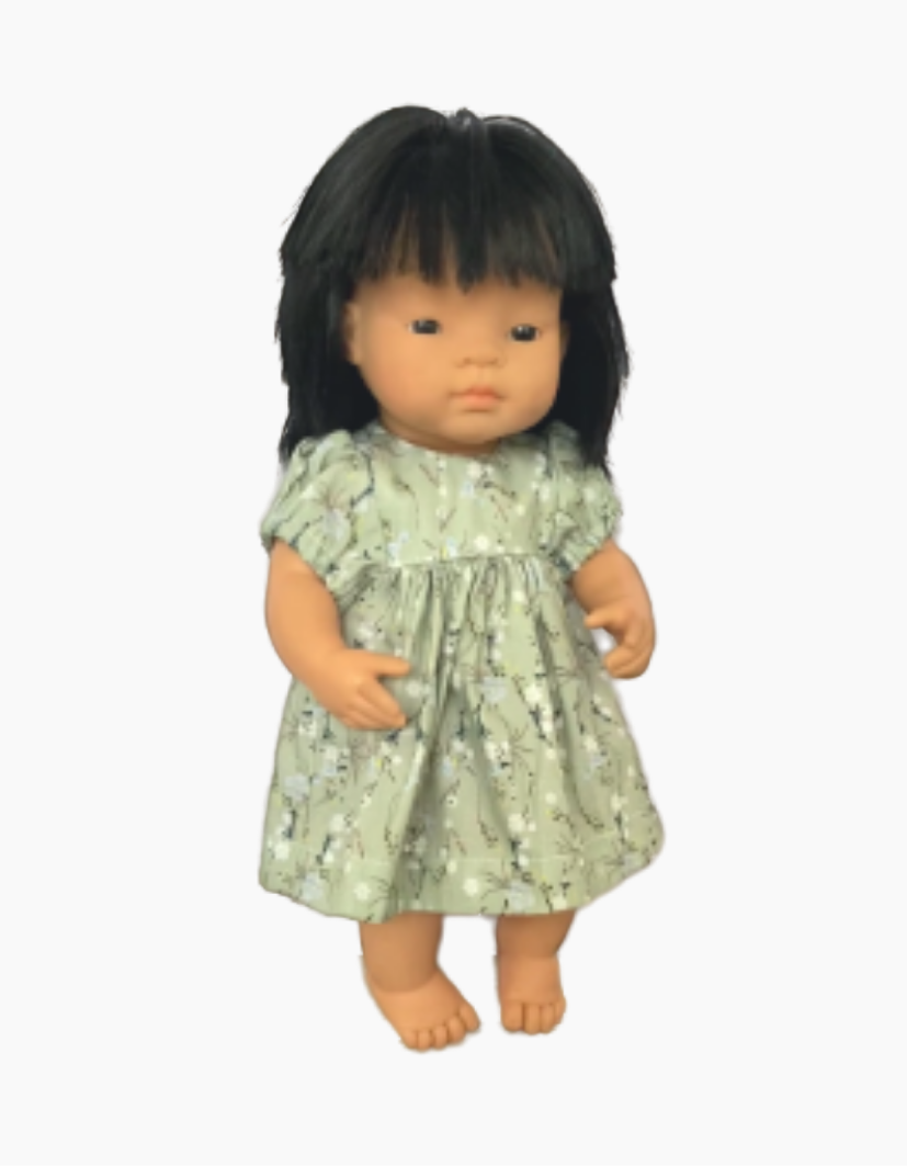 Dress | Blue & Green Floral Collection | Fits Miniland Doll 38cm