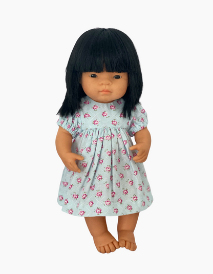 Dress | Blue & Green Floral Collection | Fits Miniland Doll 38cm